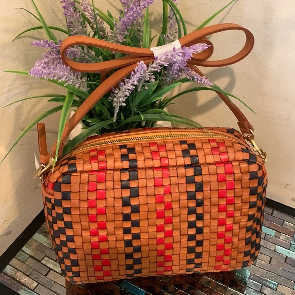 Clare V . Marisol Woven Leather Crossbody Bag, PINSTRIPE WOVEN CHECKER - Picture 3 of 17